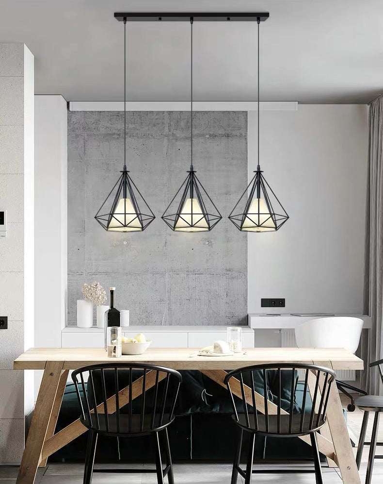 Cage métallique + ombre en tissu 3-Light Island Light Nordic Style Simplicité Lampe suspendue avec 39,3 "Fil réglable
