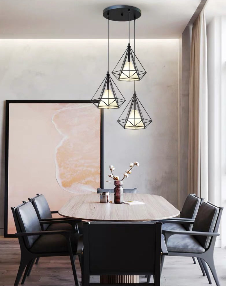Cage métallique + ombre en tissu 3-Light Island Light Nordic Style Simplicité Lampe suspendue avec 39,3 "Fil réglable