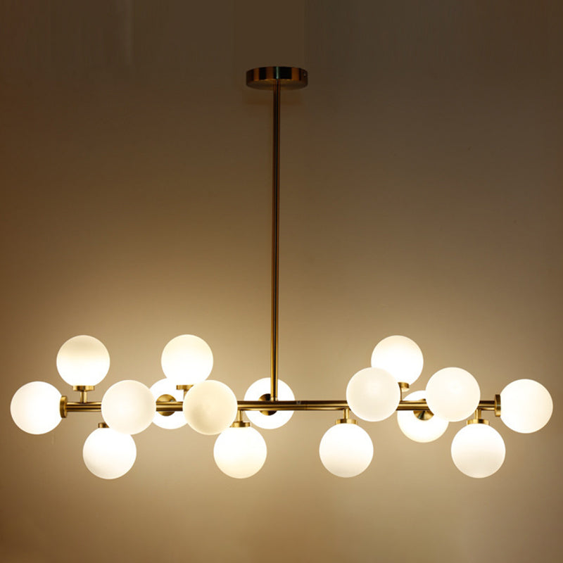 16-Lights White Glass Orb Island Light 37.5" Length Nordic Style Long Strip Lighting Fixture