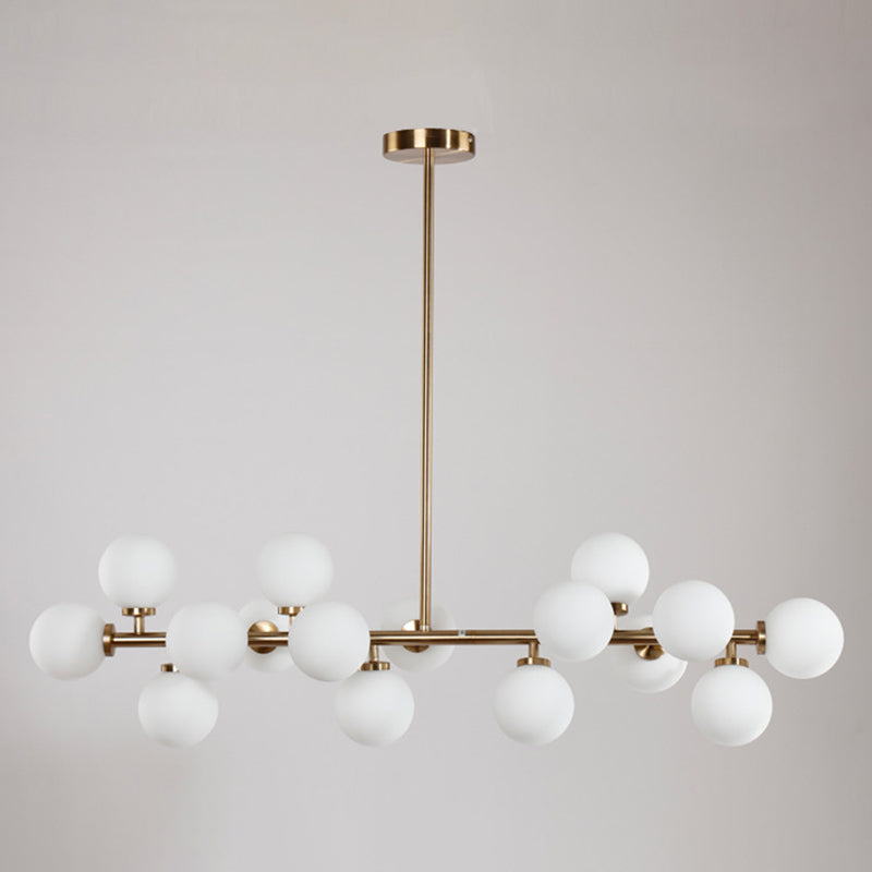 16-Lights White Glass Orb Island Light 37.5" Length Nordic Style Long Strip Lighting Fixture