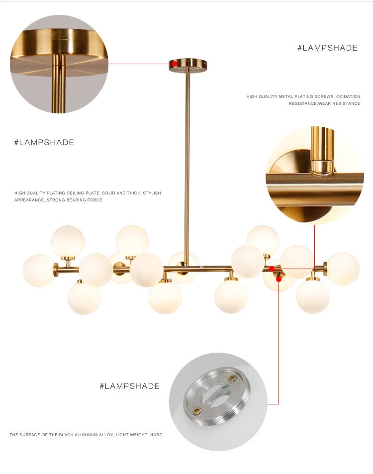 16-Lights White Glass Orb Island Light 37.5" Length Nordic Style Long Strip Lighting Fixture