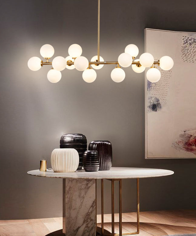 16-Lights White Glass Orb Island Light 37.5" Length Nordic Style Long Strip Lighting Fixture