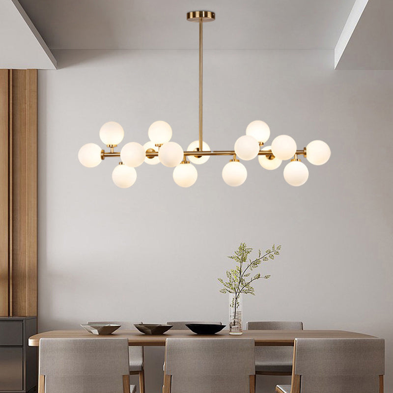 16-Lights White Glass Orb Island Light 37.5" Length Nordic Style Long Strip Lighting Fixture