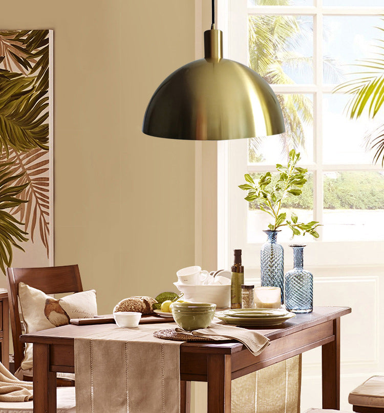 Postmoderne 1-Bulb Suspension Lamp Brass Koepel Paarlamp met metalen schaduw