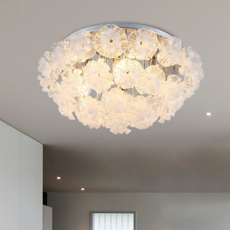 Crystal Flower Ceiling Mount Contemporary 4 Lights Chrome Flushmount Light for Living Room