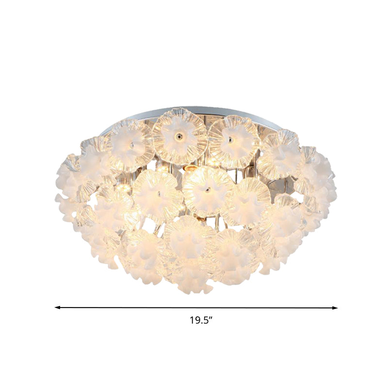 Crystal Flower Ceiling Mount Contemporary 4 Lights Chrome Flushmount Light for Living Room