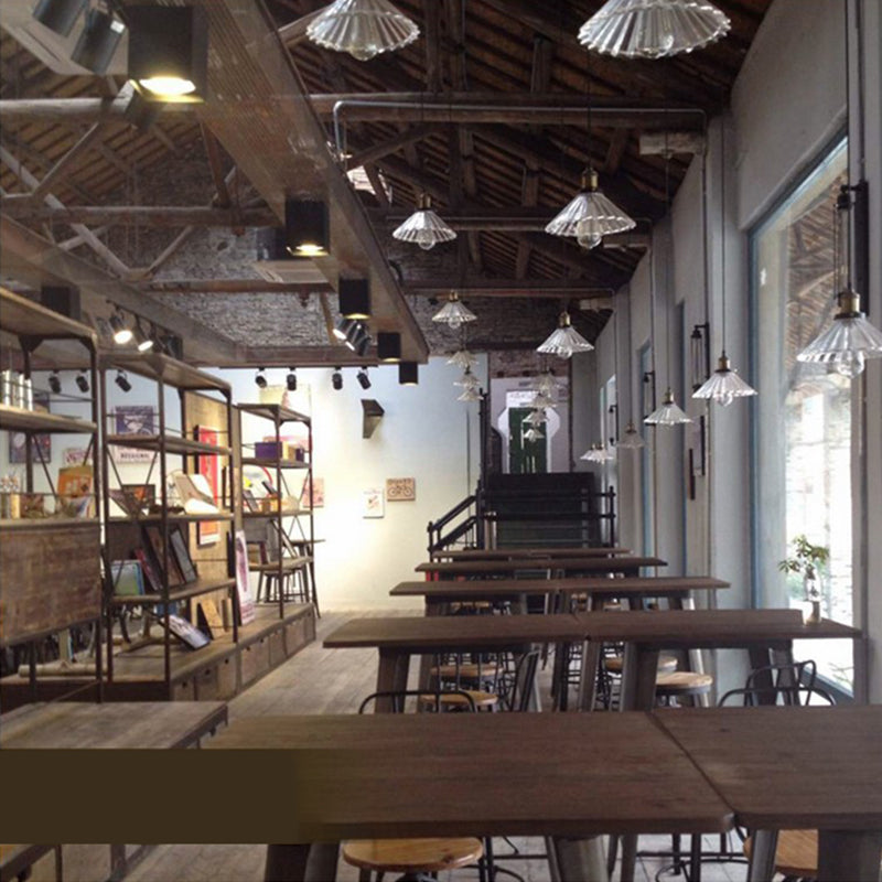 Messing afwerking 1-licht hanger industrieel helder geribbeld glas conisch druppellicht voor bar