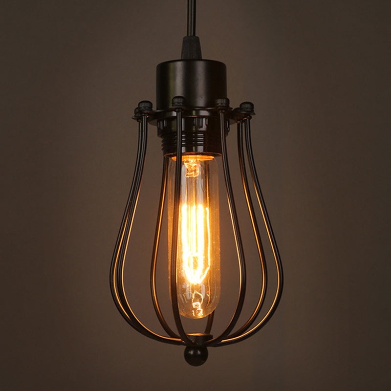 Metal Pendant Light Fixture Industrial Style Black Cage Restaurant Hanging Ceiling Light
