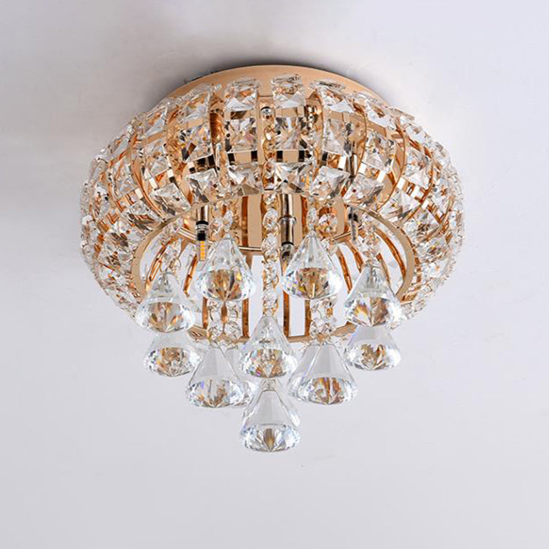Plafonnier rond doré modernisme à 5 têtes, lampe encastrée en cristal découpé à la main pour hall d'entrée