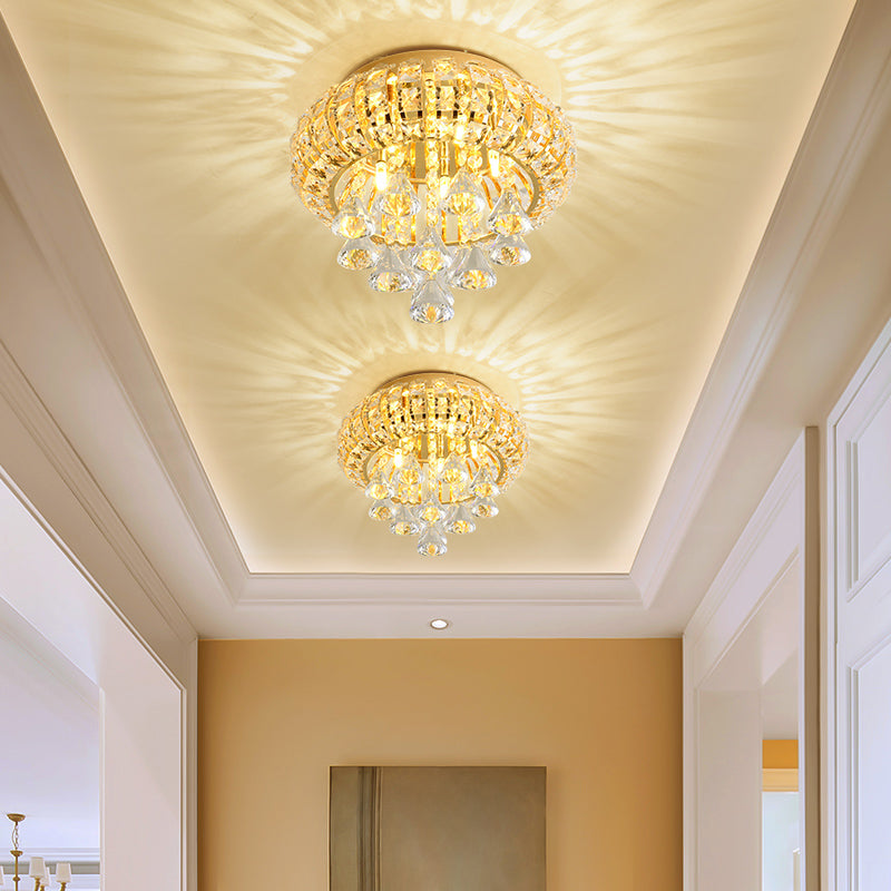 Plafonnier rond doré modernisme à 5 têtes, lampe encastrée en cristal découpé à la main pour hall d'entrée