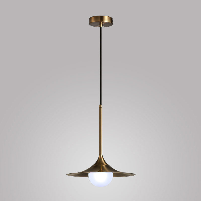 Postmodern Metal Pendant Light 1-Light Small Bedside Suspension Light Fixture in Brass