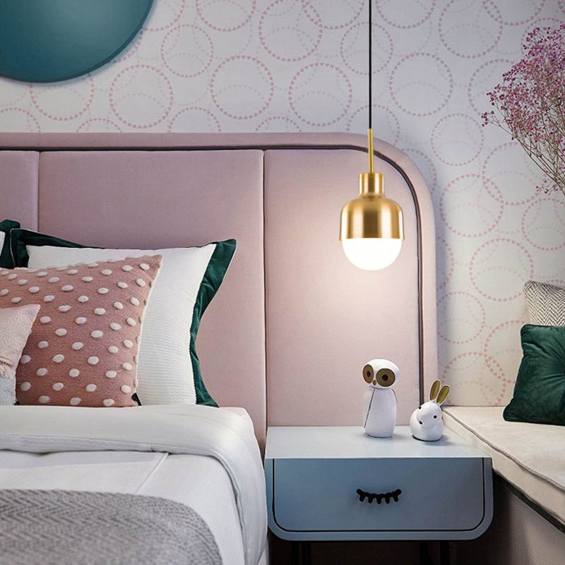 Postmodern Metal Pendant Light 1-Light Small Bedside Suspension Light Fixture in Brass
