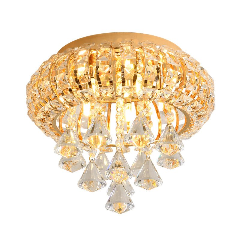 Plafonnier rond doré modernisme à 5 têtes, lampe encastrée en cristal découpé à la main pour hall d'entrée