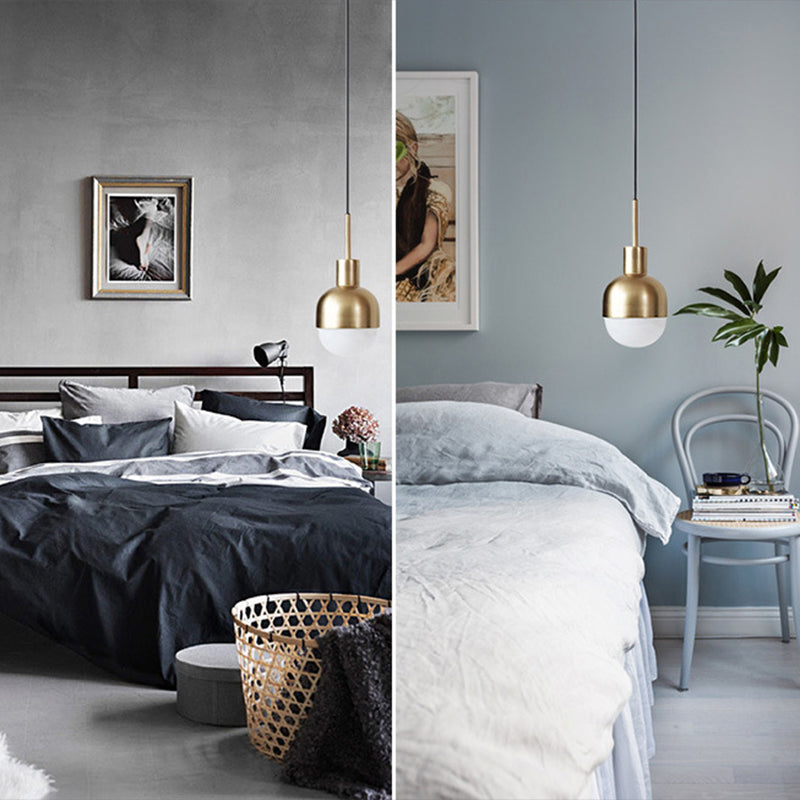 Postmodern Metal Pendant Light 1-Light Small Bedside Suspension Light Fixture in Brass