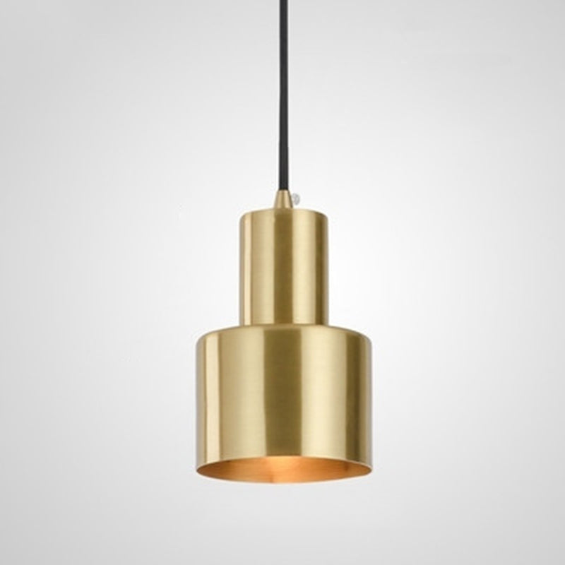 Postmodern Metal Pendant Light 1-Light Small Bedside Suspension Light Fixture in Brass