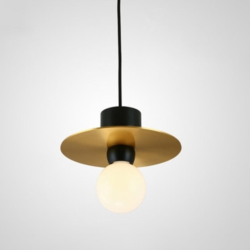 Postmodern Metal Pendant Light 1-Light Small Bedside Suspension Light Fixture in Brass