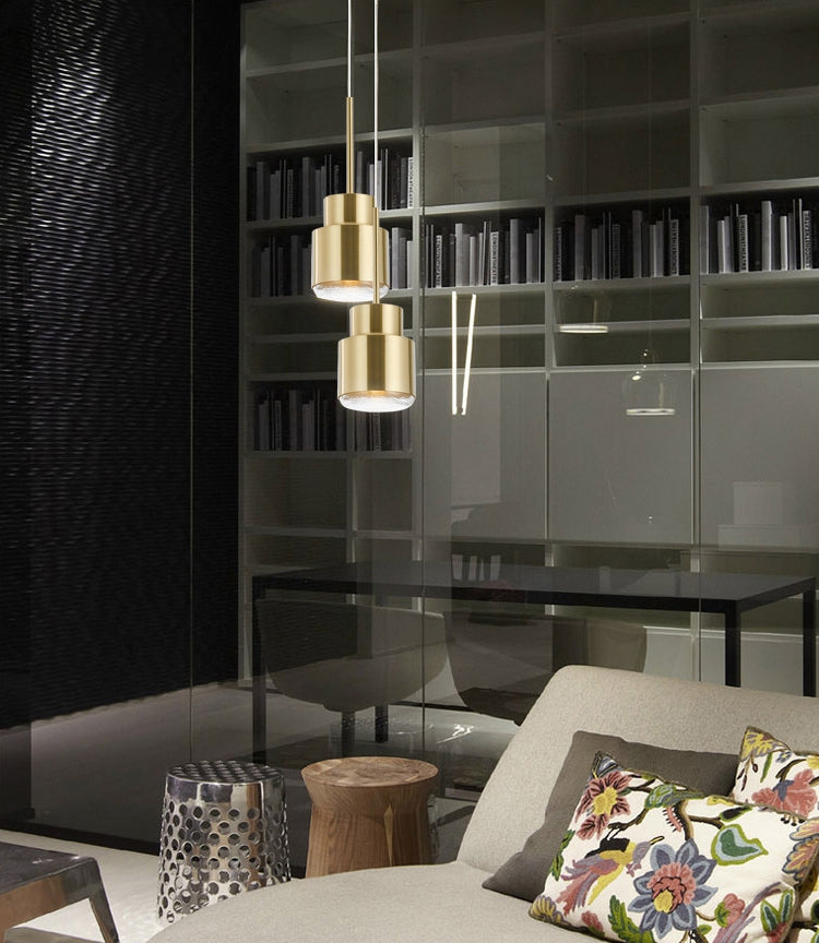 Postmodern Metal Pendant Light 1-Light Small Bedside Suspension Light Fixture in Brass