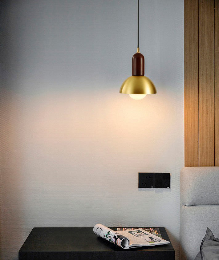 Postmodern Metal Pendant Light 1-Light Small Bedside Suspension Light Fixture in Brass