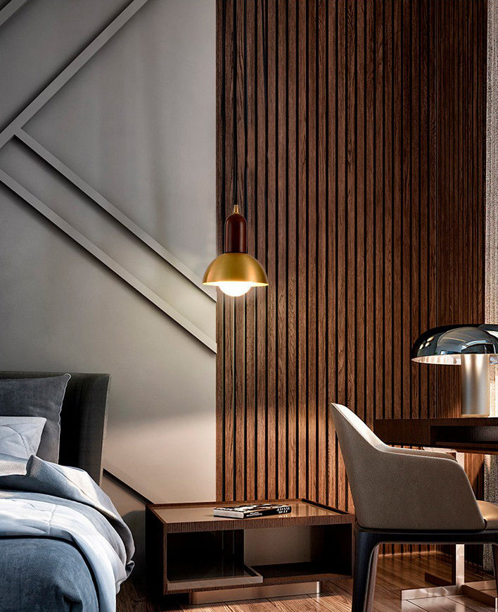 Postmodern Metal Pendant Light 1-Light Small Bedside Suspension Light Fixture in Brass