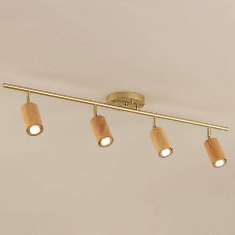 Simple Cylindrical Wooden Track Spotlights Semi Flush Ceiling Track Lighting for Foyer