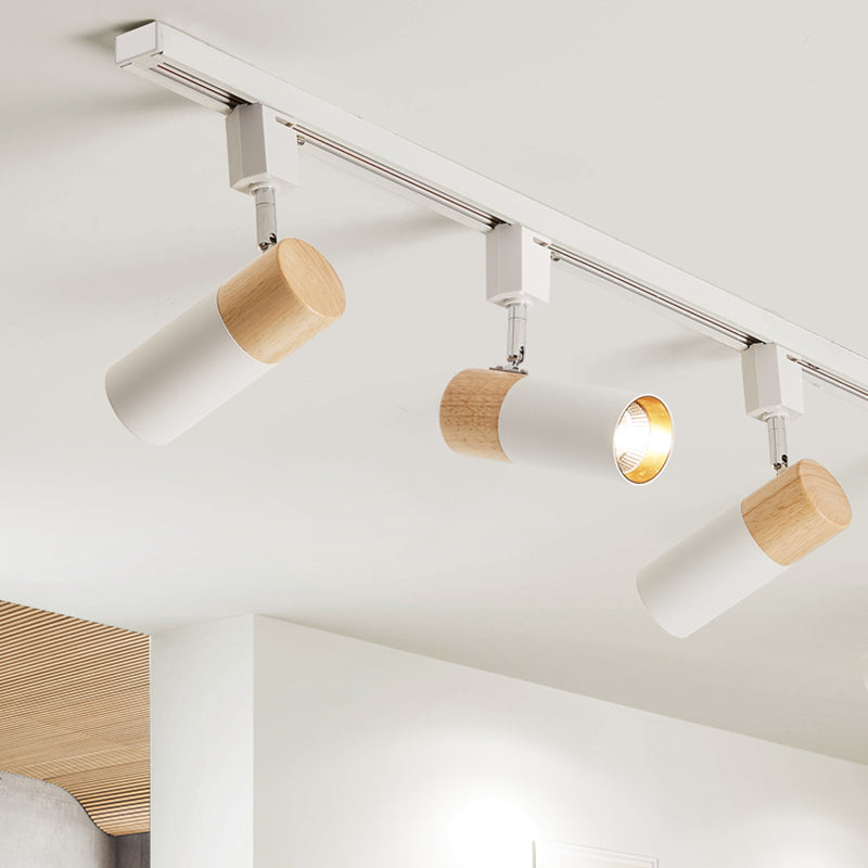 Projecteurs nordiques sur rail en métal et en bois, éclairage cylindrique affleurant au plafond, pour hall et chambre à coucher