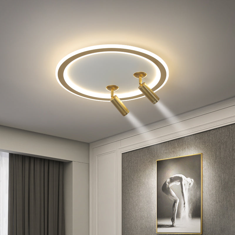 New Modern LED Flush Ceiling Lights Iron Circular Flush Mount Lamp with 2 Spotlights