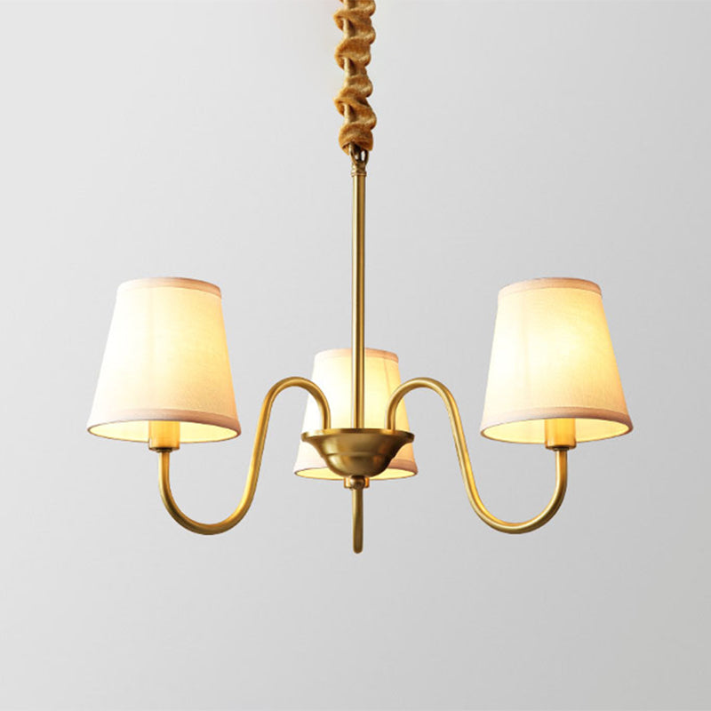 Postmoderner Kegel hängende Kronleuchter hellweiß weiße Stoff Schatten Decke Kroren in Gold für Wohnzimmer