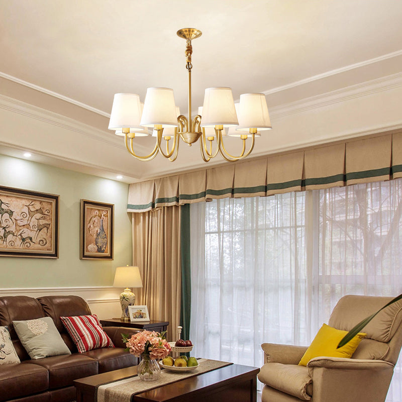 Lampadario del cono post-moderno appeso al lampadario bianco in tessuto bianco soffitto lampadario in oro per soggiorno