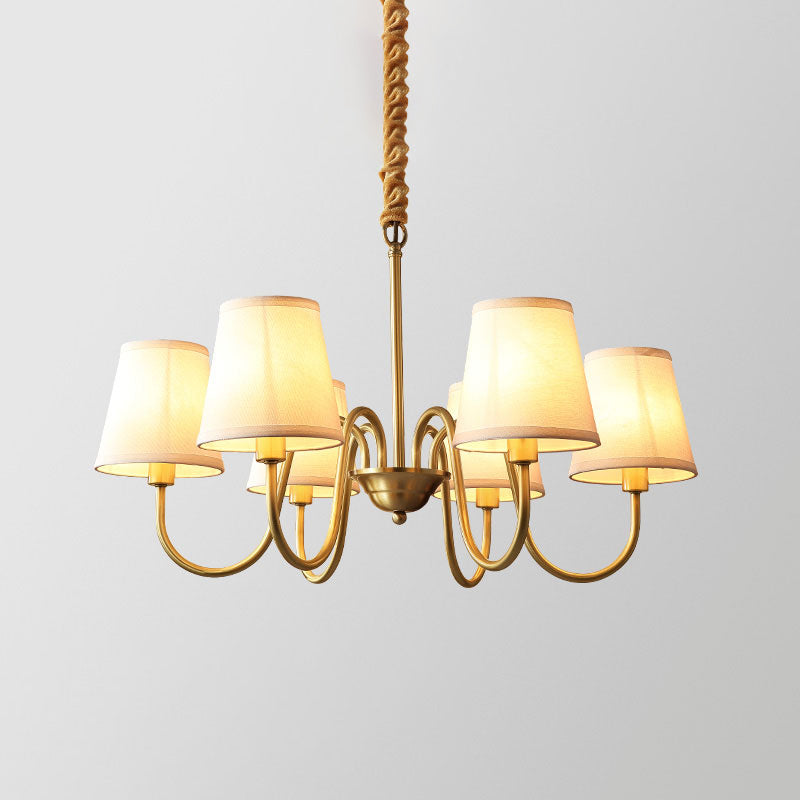 Postmoderner Kegel hängende Kronleuchter hellweiß weiße Stoff Schatten Decke Kroren in Gold für Wohnzimmer