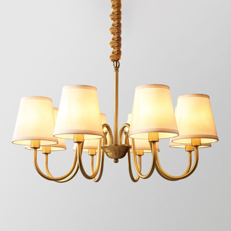 Postmoderner Kegel hängende Kronleuchter hellweiß weiße Stoff Schatten Decke Kroren in Gold für Wohnzimmer