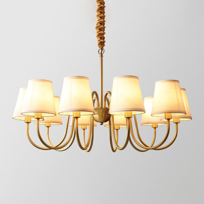 Postmoderner Kegel hängende Kronleuchter hellweiß weiße Stoff Schatten Decke Kroren in Gold für Wohnzimmer