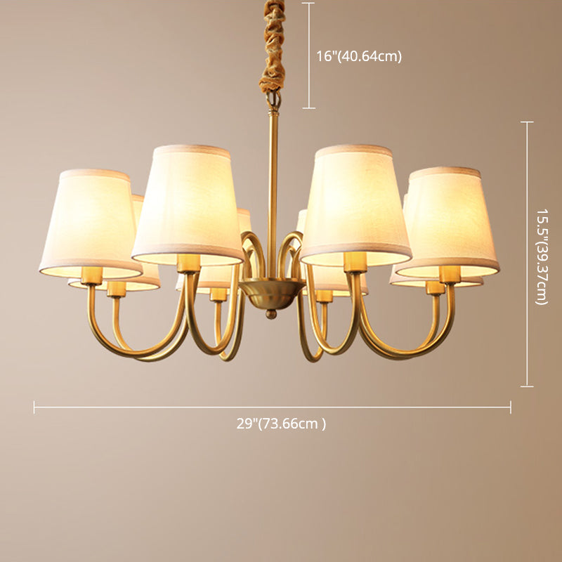 Postmoderner Kegel hängende Kronleuchter hellweiß weiße Stoff Schatten Decke Kroren in Gold für Wohnzimmer