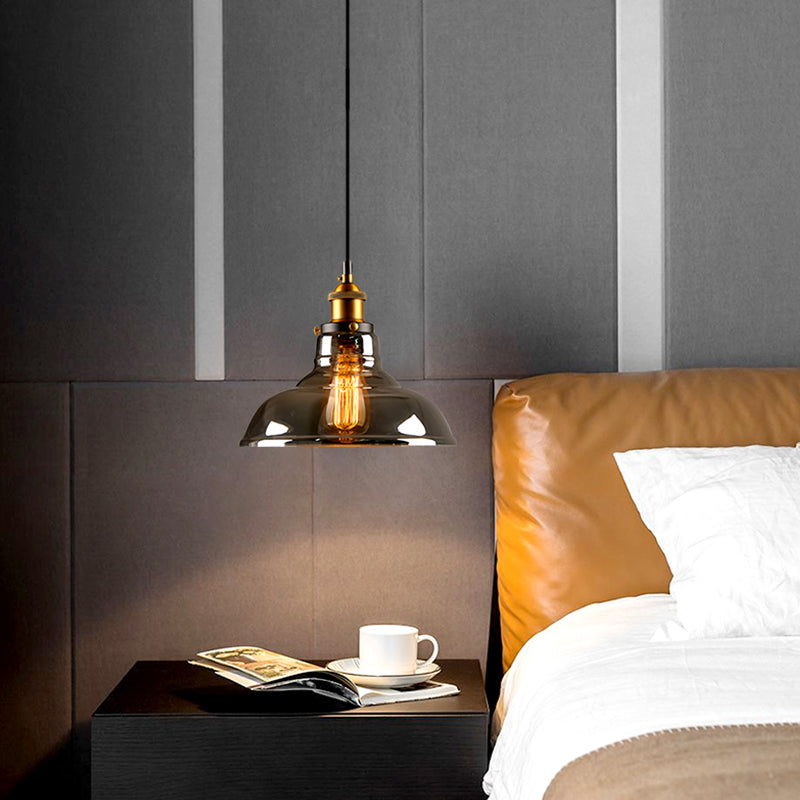 1 Light Pendant Light Vintage Industrial Minimalist Glass Shade Dining Room Hanging Lamp