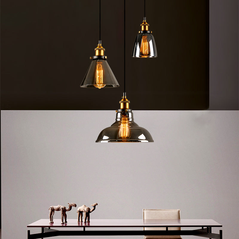 1 Light Pendant Light Vintage Industrial Minimalist Glass Shade Dining Room Hanging Lamp