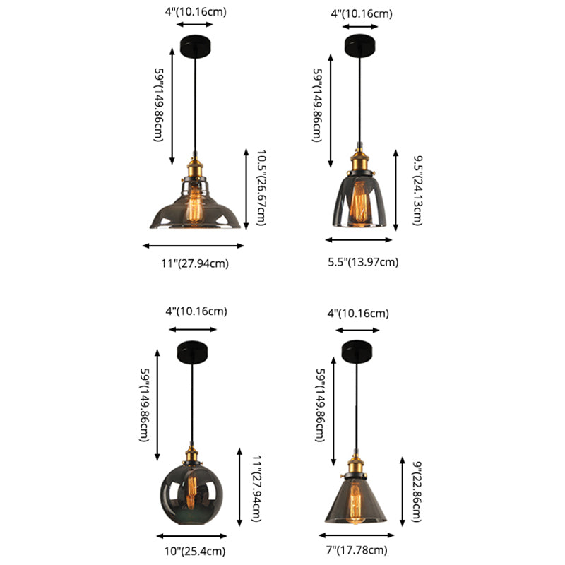 1 Light Pendant Light Vintage Industrial Minimalist Glass Shade Dining Room Hanging Lamp
