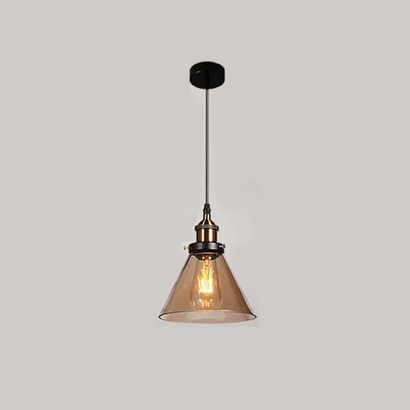 1 Light Pendant Light Vintage Industrial Minimalist Glass Shade Dining Room Hanging Lamp