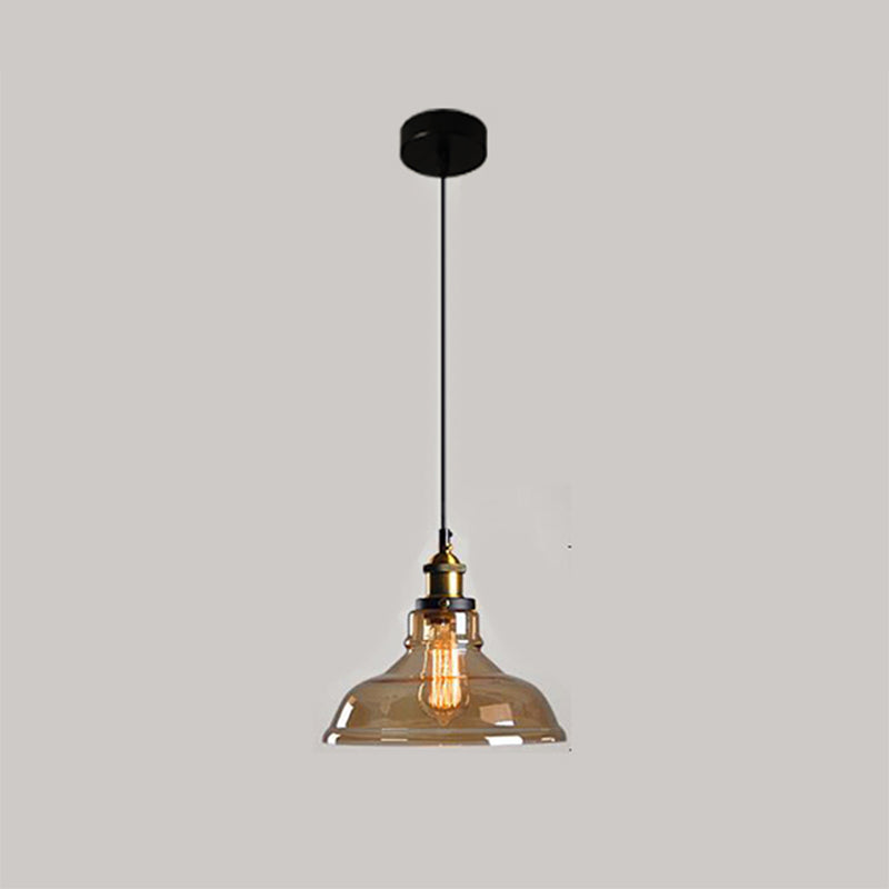 1 Light Pendant Light Vintage Industrial Minimalist Glass Shade Dining Room Hanging Lamp