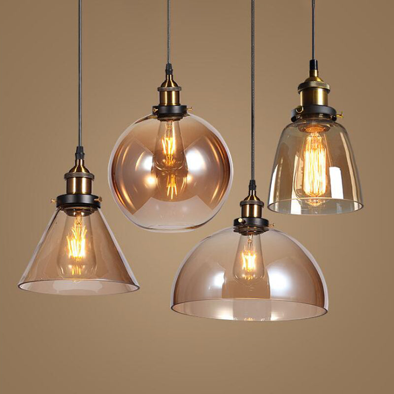 1 Light Pendant Light Vintage Industrial Minimalist Glass Shade Dining Room Hanging Lamp