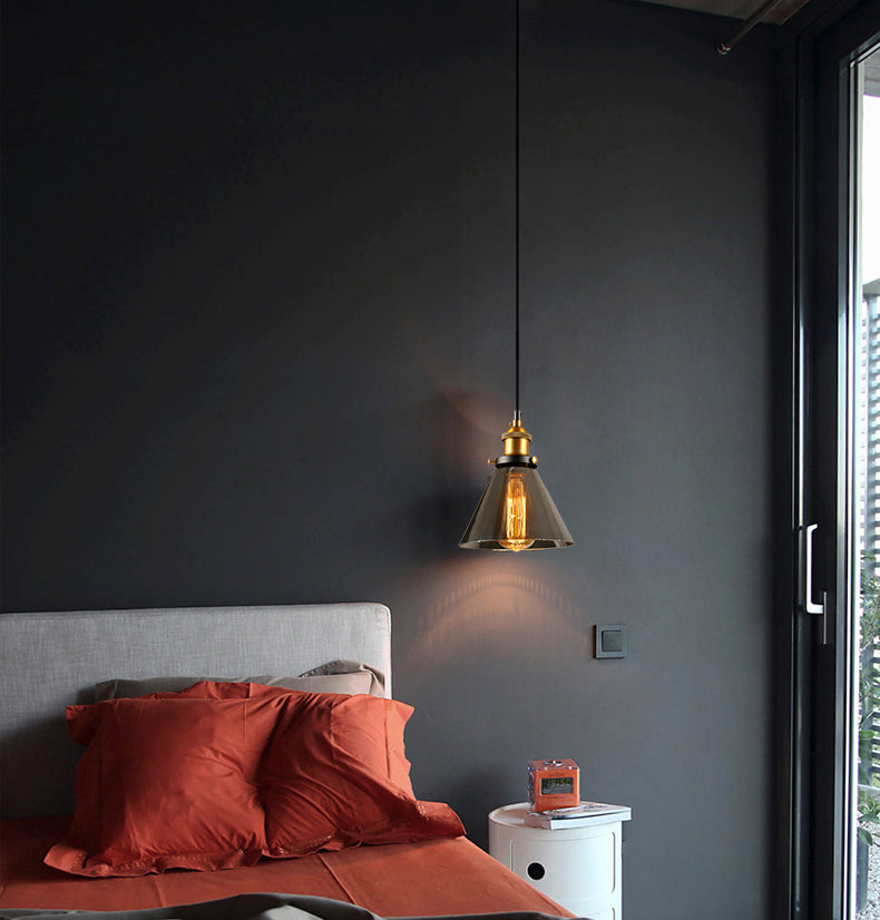 1 Light Pendant Light Vintage Industrial Minimalist Glass Shade Dining Room Hanging Lamp