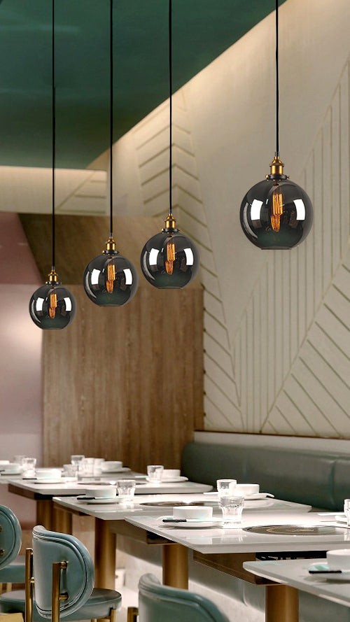 1 Light Pendant Light Vintage Industrial Minimalist Glass Shade Dining Room Hanging Lamp