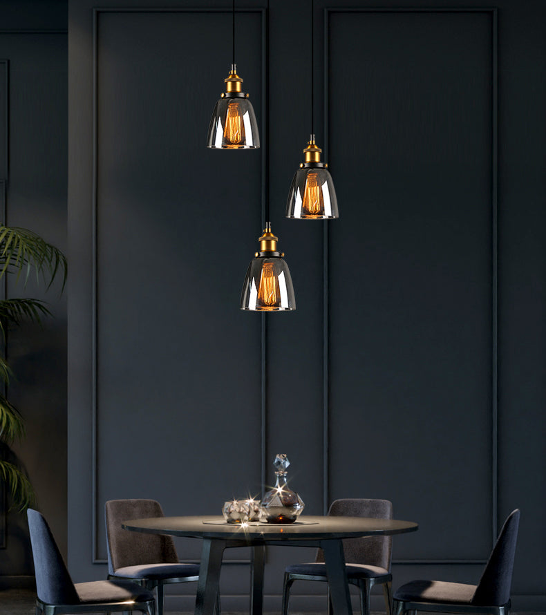 1 Light Pendant Light Vintage Industrial Minimalist Glass Shade Dining Room Hanging Lamp