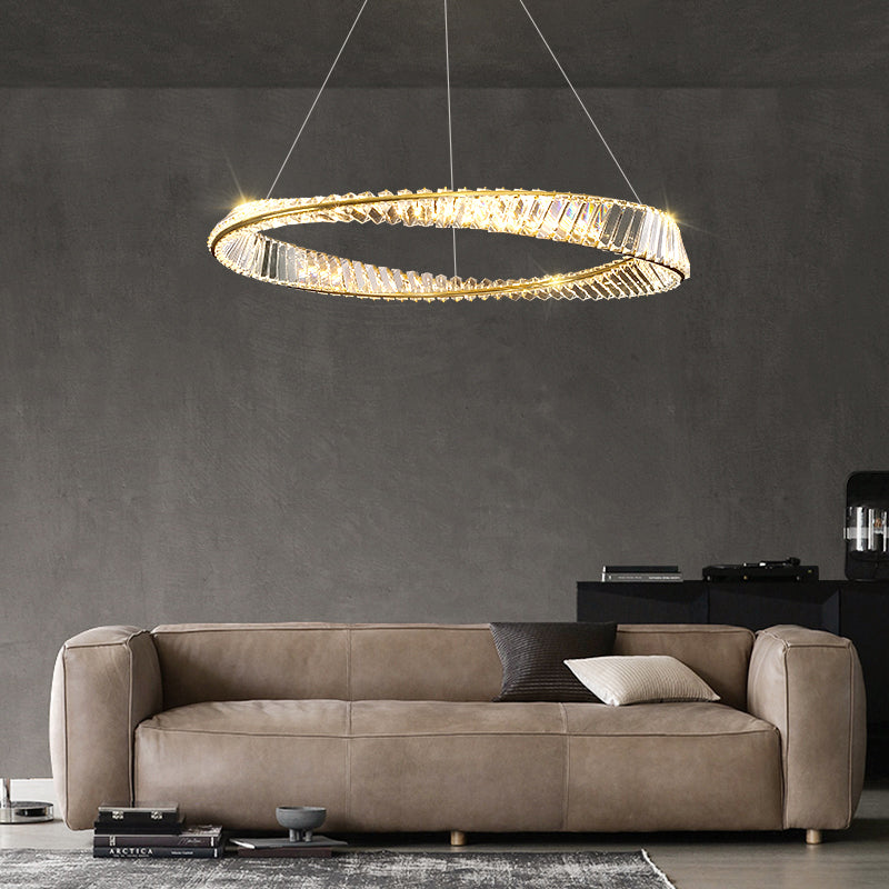 Twist Circular Carousel LED Pendant Lamp Modern Minimalist Prismatic Crystal Living Room Hanging Ceiling Light