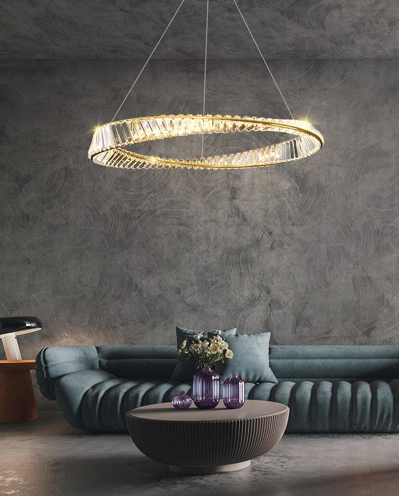 Twist Circular Carousel LED Pendant Lamp Modern Minimalist Prismatic Crystal Living Room Hanging Ceiling Light