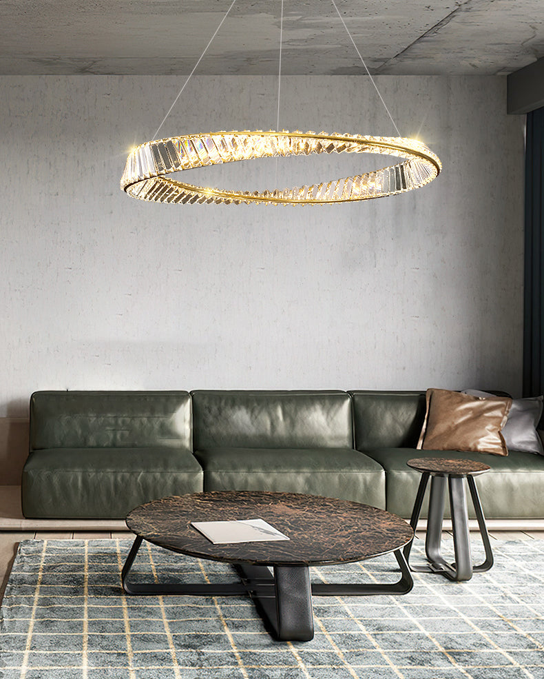 Twist Circular Carousel LED Pendant Lamp Modern Minimalist Prismatic Crystal Living Room Hanging Ceiling Light