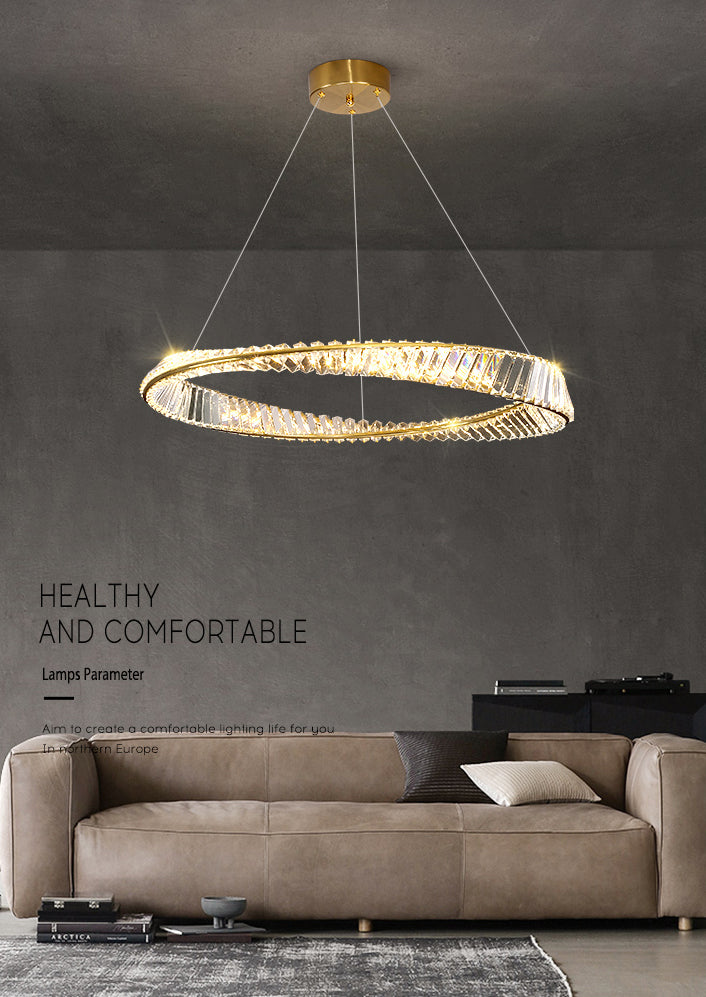 Twist Circular Carousel LED Pendant Lamp Modern Minimalist Prismatic Crystal Living Room Hanging Ceiling Light