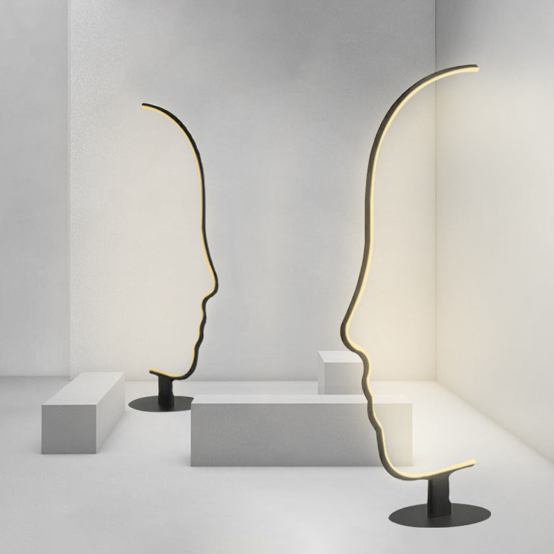 Lampada da tavolo a forma di viso Line Art Lampada da comodino minimalista in metallo a LED in nero