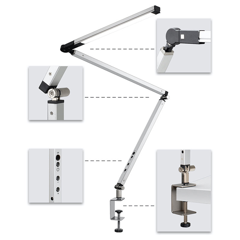 3-Arm Linear LED Task Light Minimalist Metal Office Desk Lamp with U Shaped Clamp