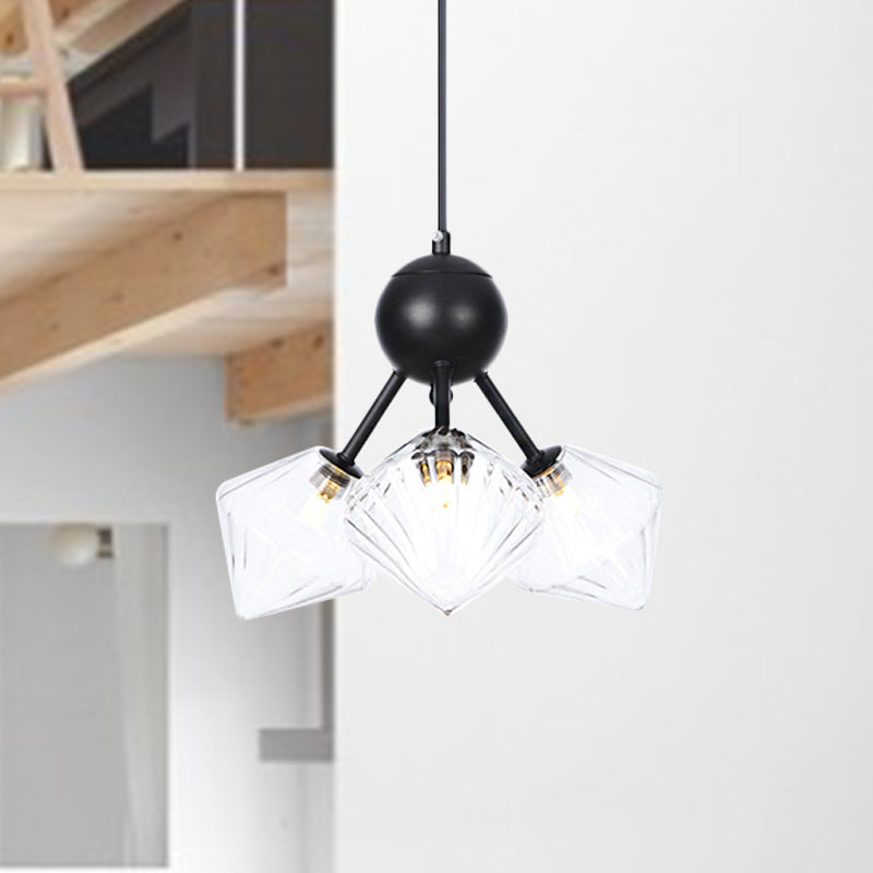 13"/27.5"/34" W Diamond Living Room Chandelier Lamp Amber/Clear Glass 3/9/12 Heads Warehouse Style Pendant Lighting with Sputnik Design