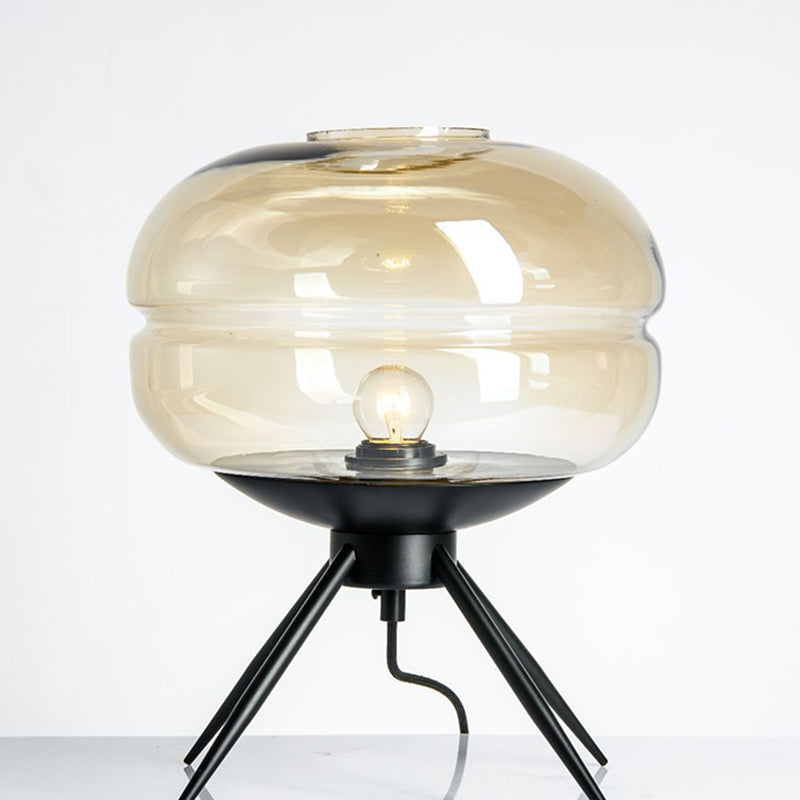 11.5" Wide Nordic Style Glass Table Lamp Black Tripod Base Design Drum Nightstand Light for Bedroom