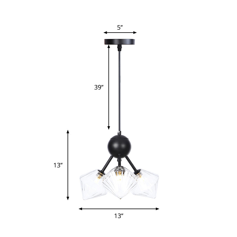 13"/27.5"/34" W Diamond Living Room Chandelier Lamp Amber/Clear Glass 3/9/12 Heads Warehouse Style Pendant Lighting with Sputnik Design